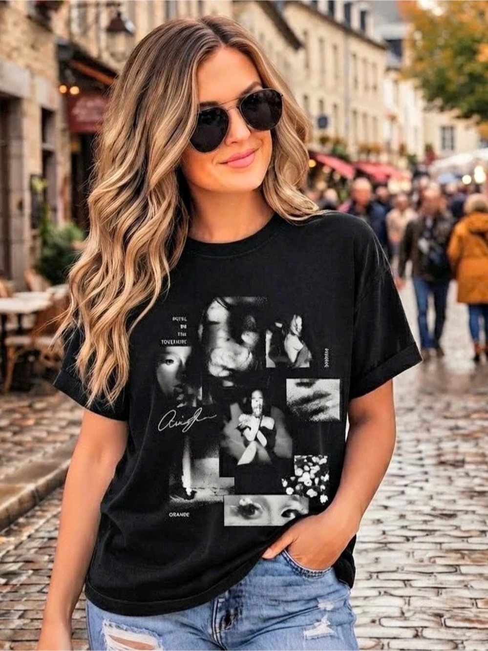 Ariana Grande Graphic Black T Shirt Unisex Pop Music Photo Collage Tee